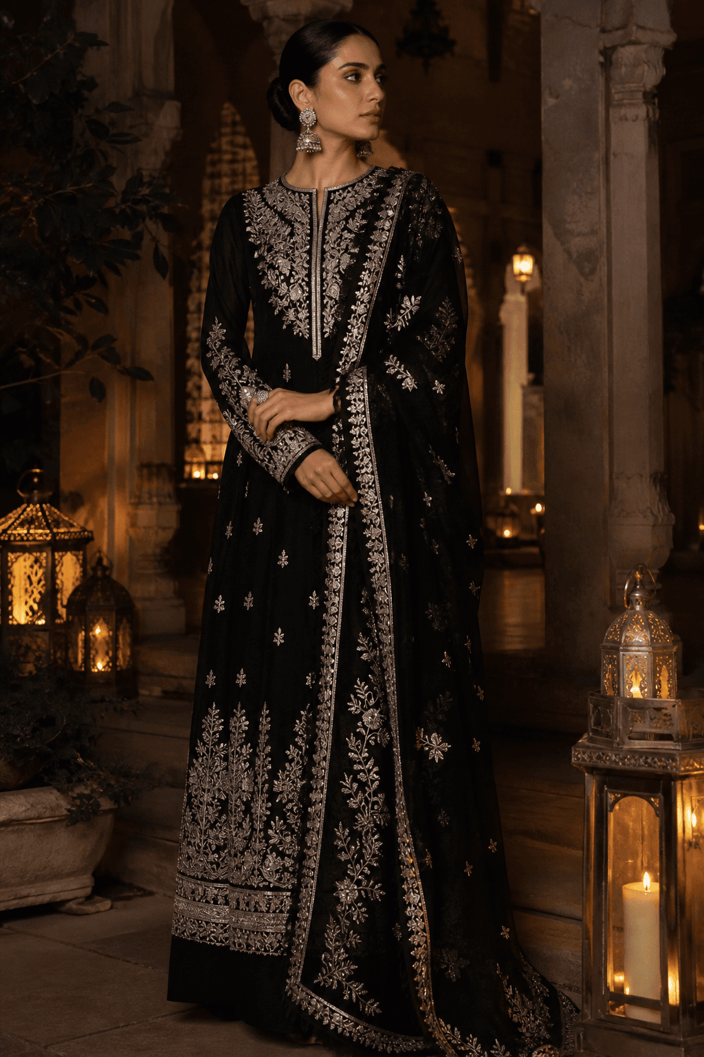 Tilla collection by Aneela & Sons (طلا) — Silver and gold tilla on velvet and silk — the quiet grandeur of the north.