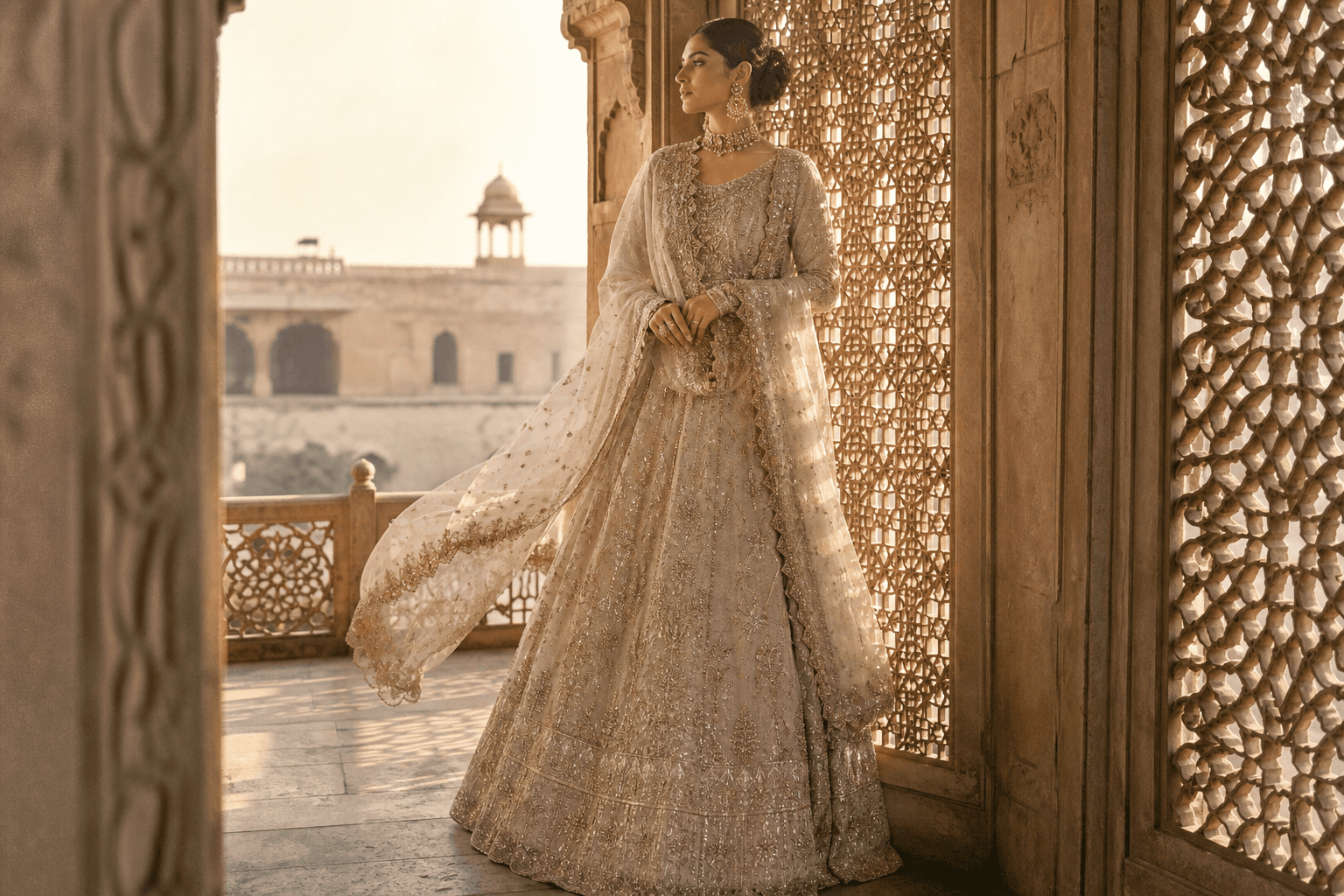 Haveli courtyard with jali screens