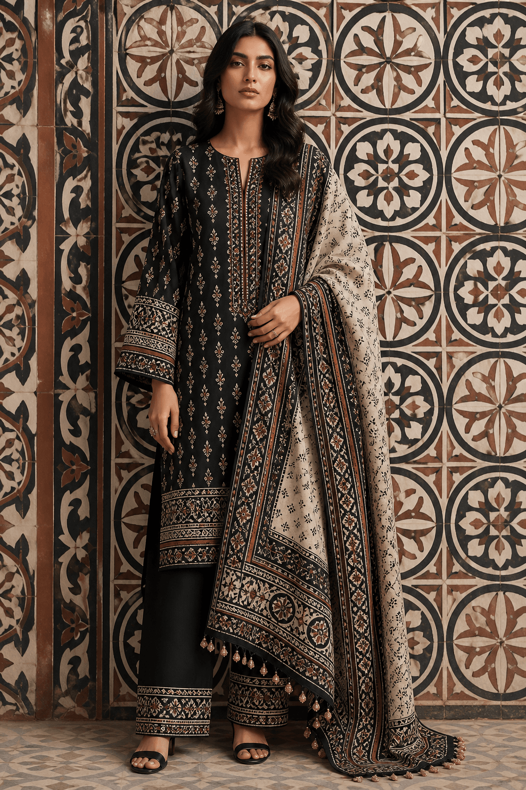 Ajrak three-piece, front