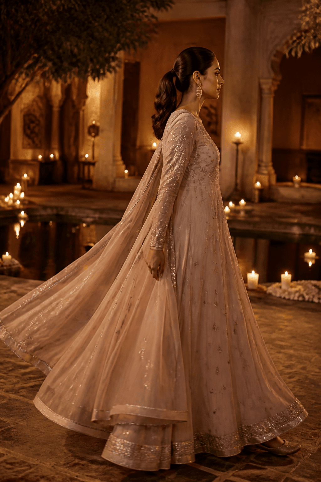 Blush anarkali, walking side