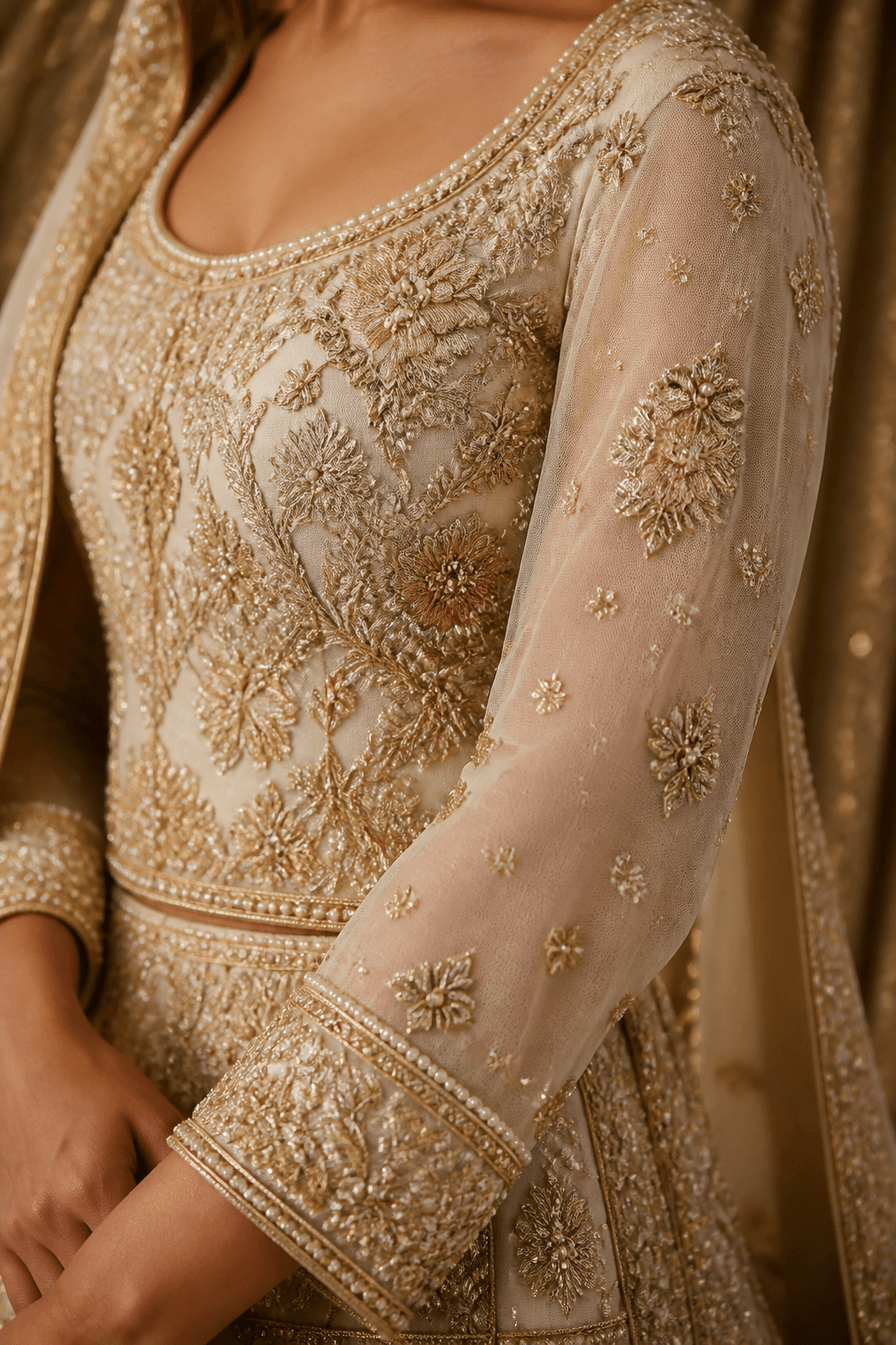 Ivory zardozi bodice close