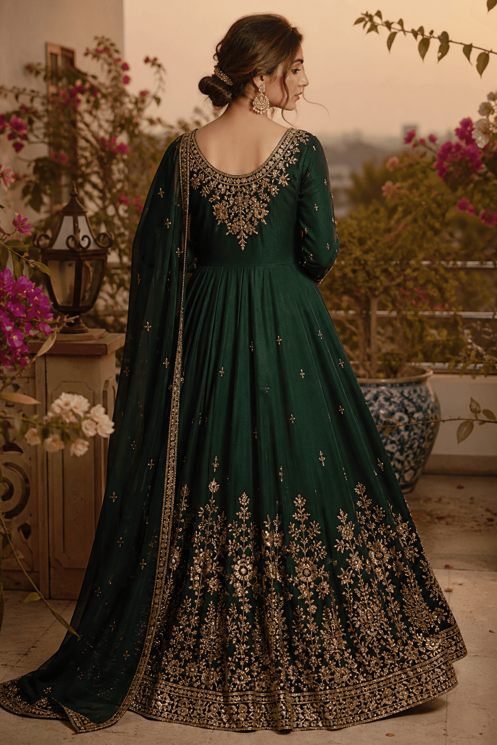 Badshahi Emerald Kurta Set by Aneela & Sons — Pakistani formals in silk with resham, cloth and embroidery detail, lahore