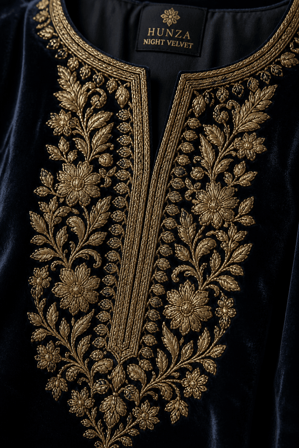 Hunza Night Velvet by Aneela & Sons — Pakistani pret in velvet with tilla, alternate angle, kashmir