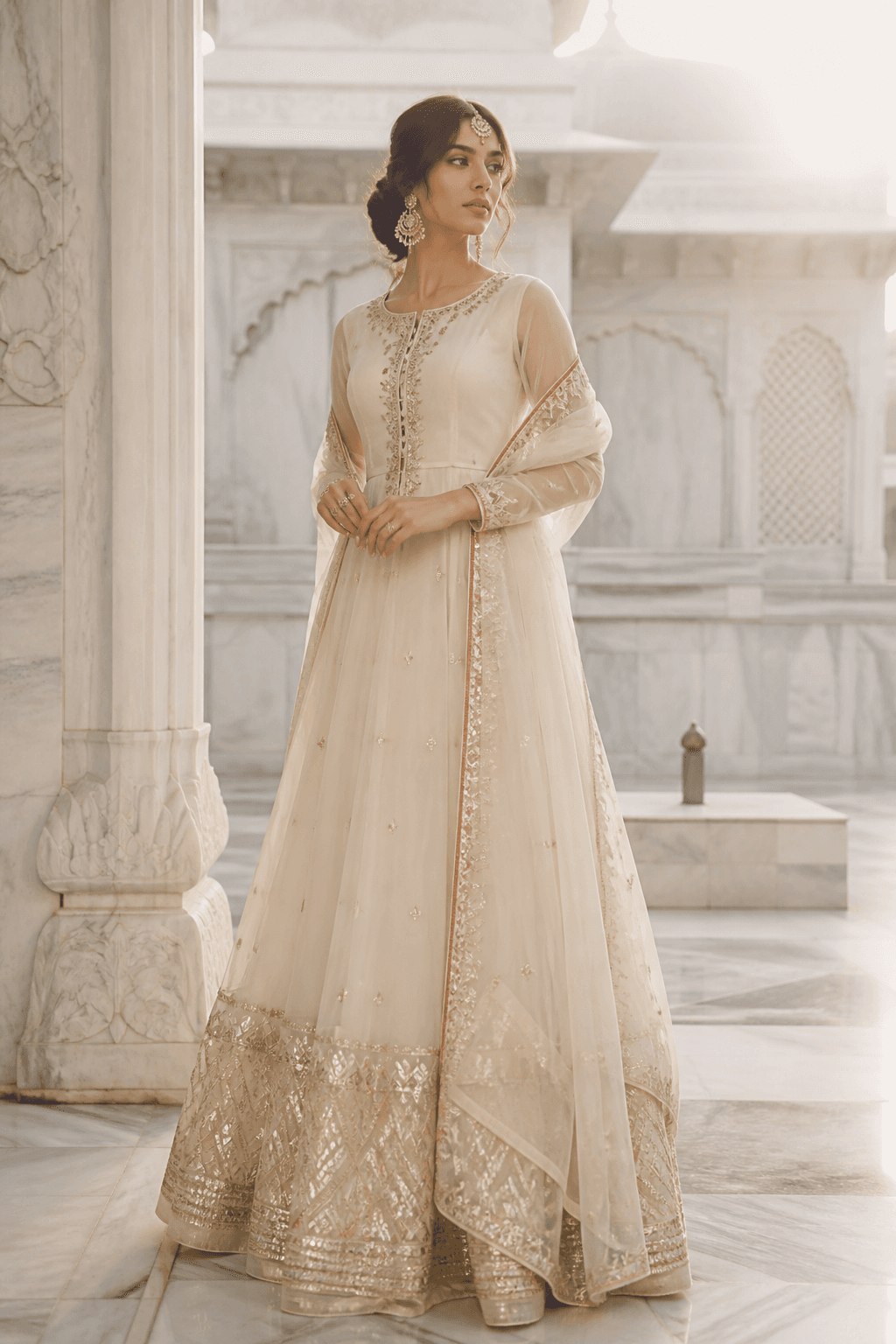 Noor Mahal Ivory Lehenga