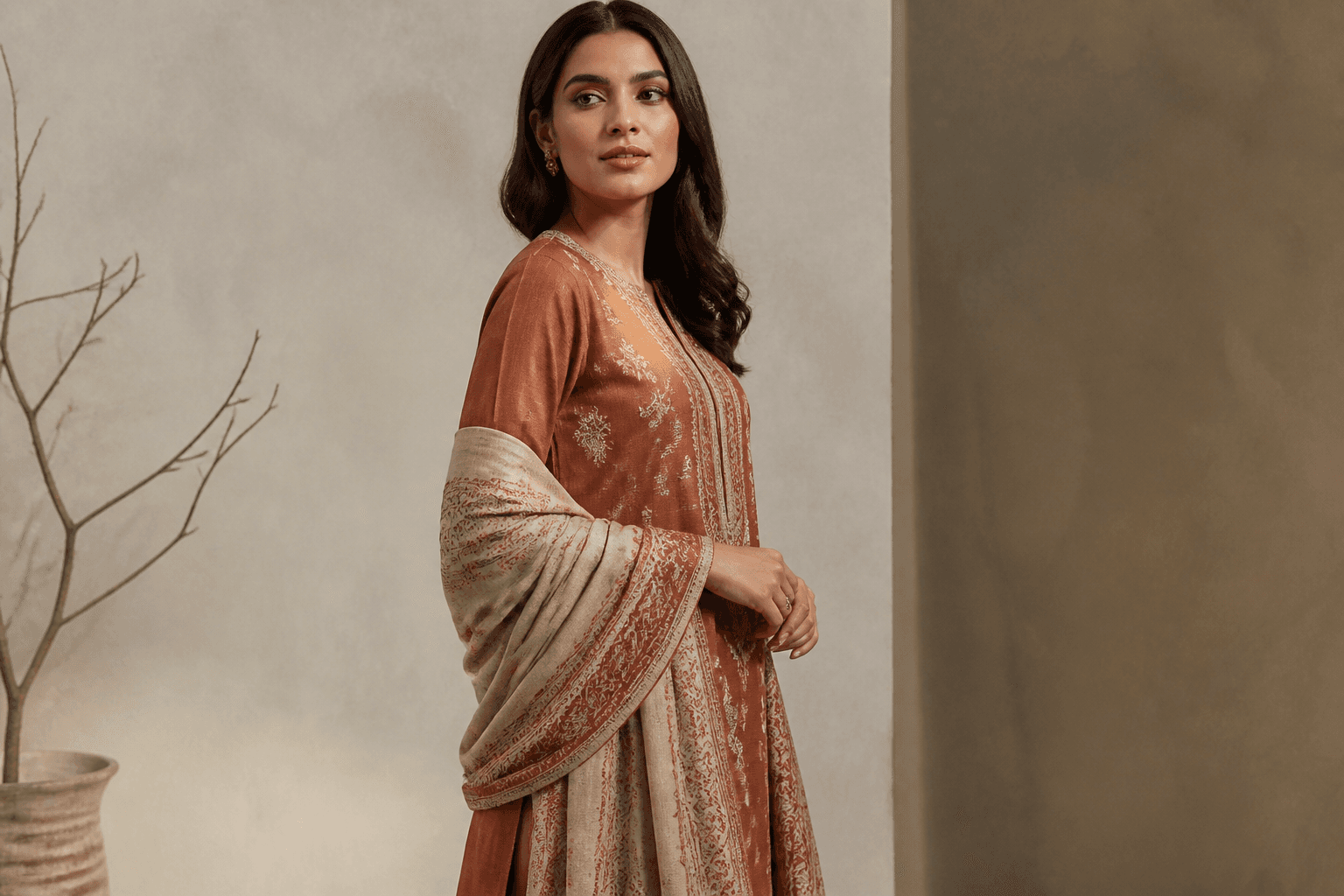 Murree Khaddar Set by Aneela & Sons — Pakistani pret in khaddar with resham, alternate angle, punjab