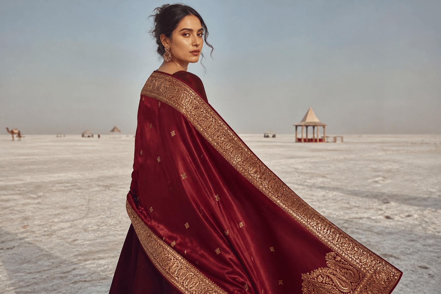 Rann Maroon Silk Dupatta by Aneela & Sons — Pakistani dupatta in silk with zardozi, front view, lahore