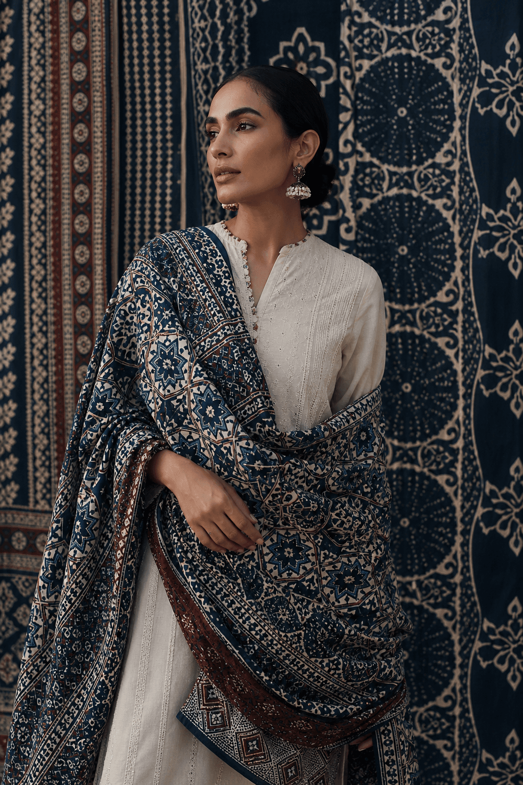 Ajrak print close portrait