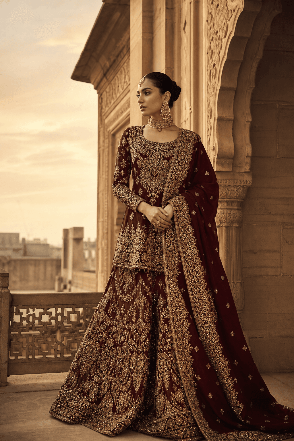 Maroon bridal lehenga editorial