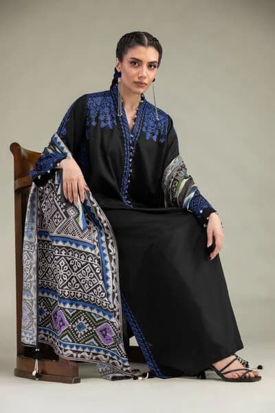 Ink Azure Ajrak Shawl Set