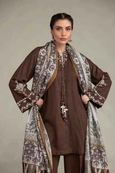 Mocha Geometric Khaddar
