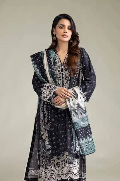 Navy Lace Lawn