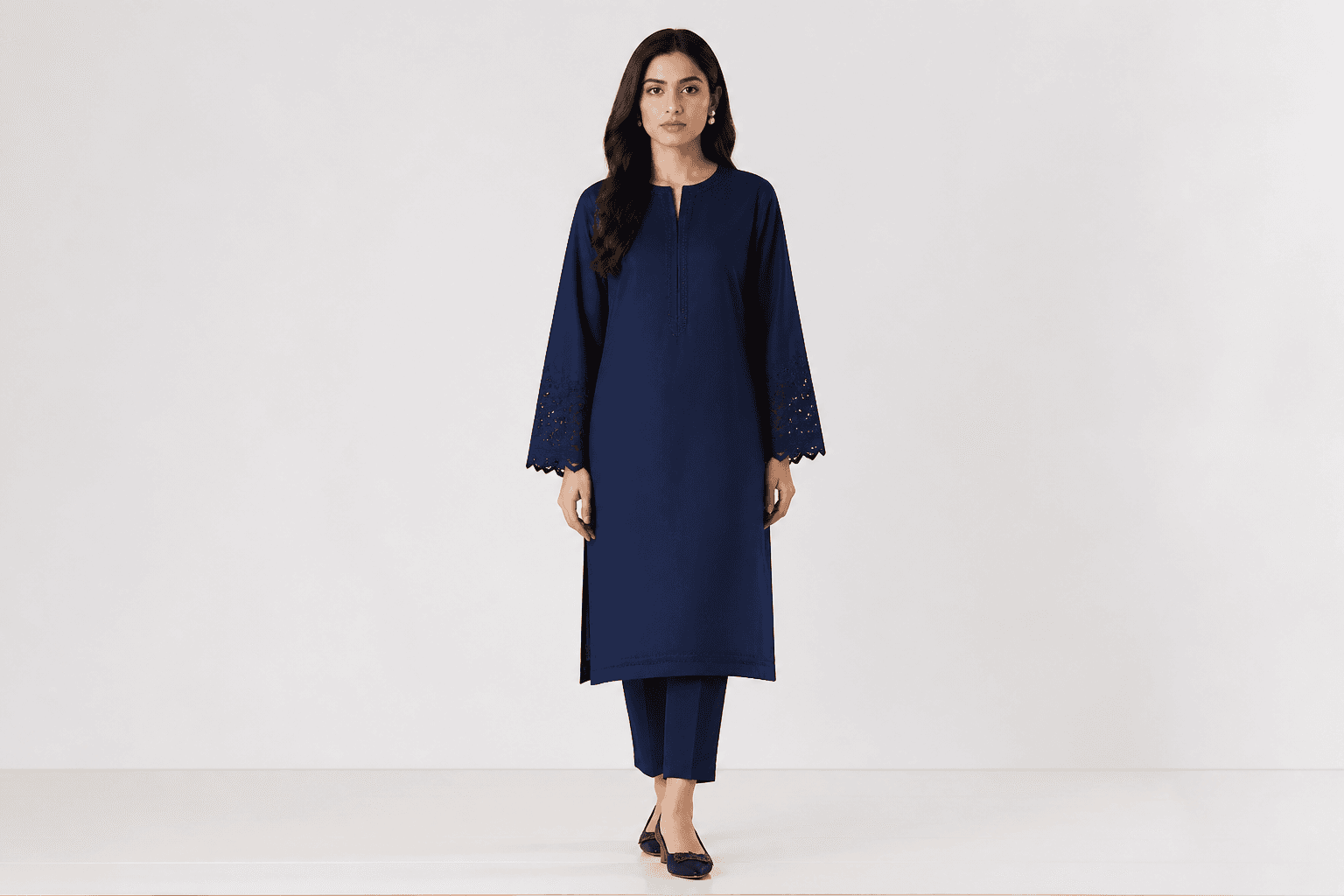 Mall Road Ink Pret by Aneela & Sons — Pakistani pret in silk with resham, front view, lahore